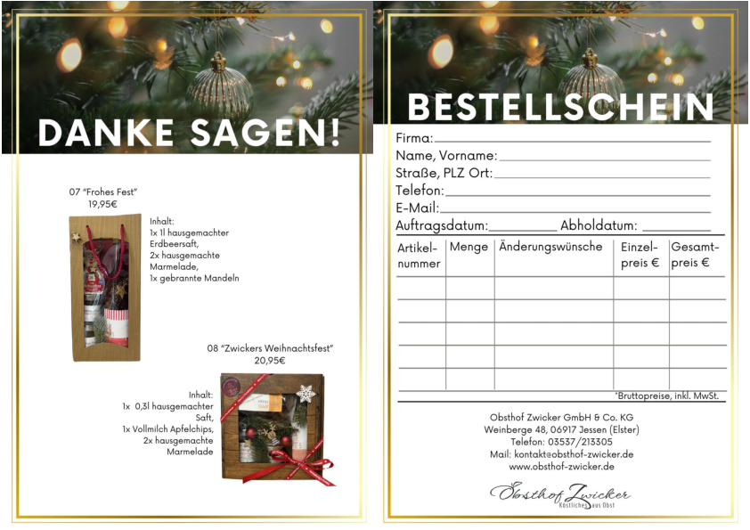 Weihnachtspräsente vom Obsthof Zwicker